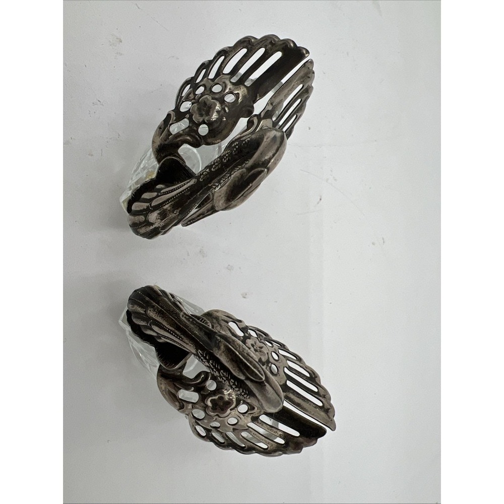 Vintage Swan Salt Cellars, Silver Plated, Articulated Wings, Clear Glass, Pair - Picture 3 of 11